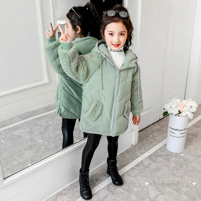 Új modell modern gyerekkabát kapucnival zöld és rózsaszín színben