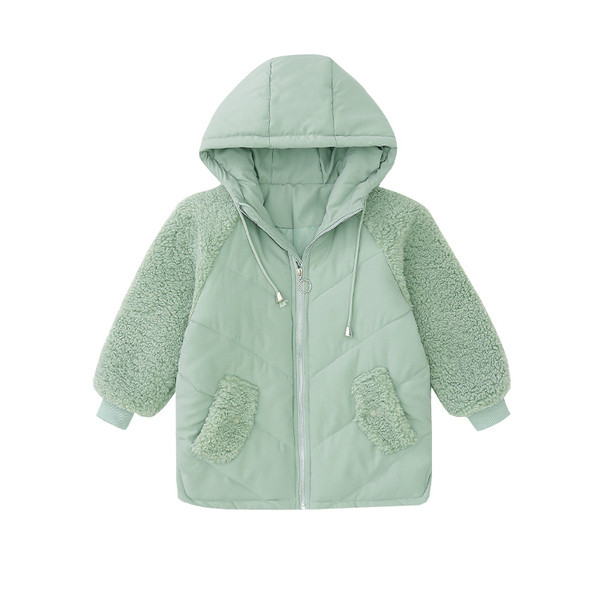 Új modell modern gyerekkabát kapucnival zöld és rózsaszín színben