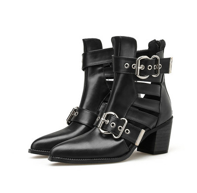 Μοντέρνες γυναικείες μπότες με πόρπη και φερμουάρ σε δύο χρώματα