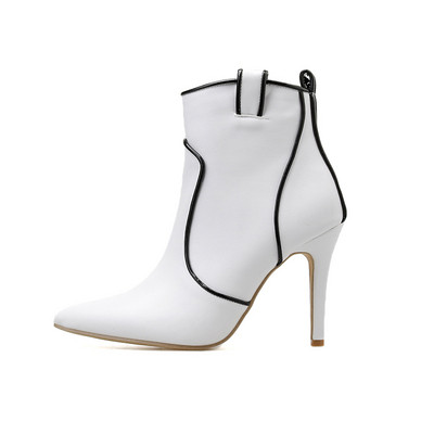 Ghete de dama moderne cu toc subtire si fermoar de culoare alba