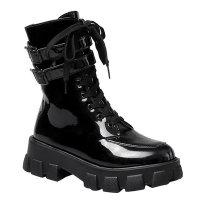 Cizme de dama cu sireturi si talpa plata in albastru, negru si roz