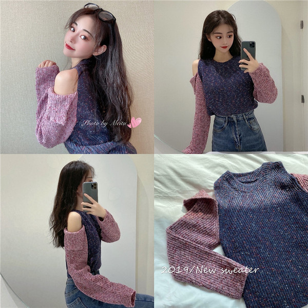 Pulover de dama modern cu decolteu oval si umerii goi