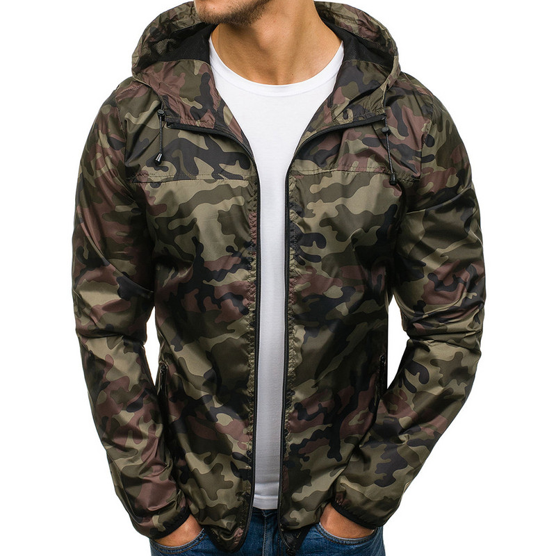 Μοντέρνο ανδρικό μουφάν με κουκούλα και σχέδιο καμουφλάζ σε διάφορα χρώματα