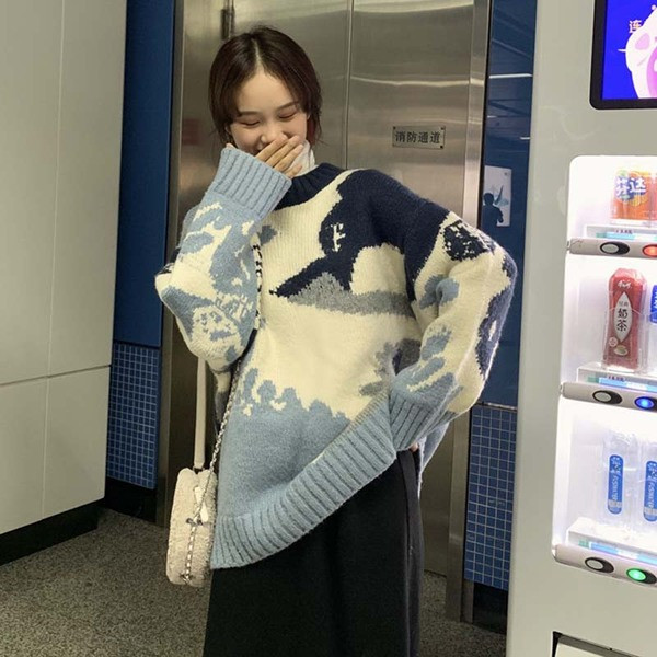 Γυναικείο πουλόβερ με χρωματιστό μοτίβο 