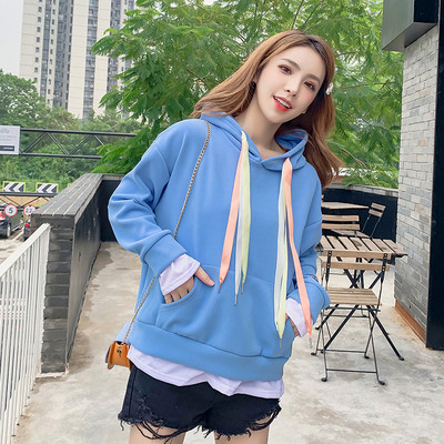 Casual γυναικείο φούτερ με κουκούλα σε μπλε, πορτοκαλί και πράσινο χρώμα