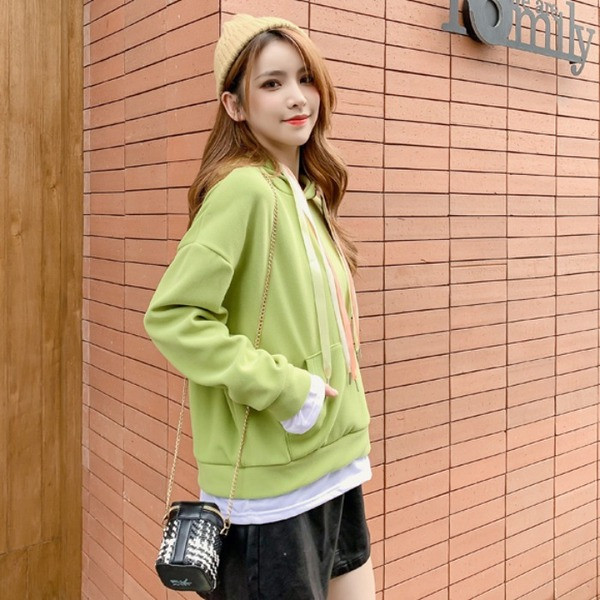 Casual γυναικείο φούτερ με κουκούλα σε μπλε, πορτοκαλί και πράσινο χρώμα