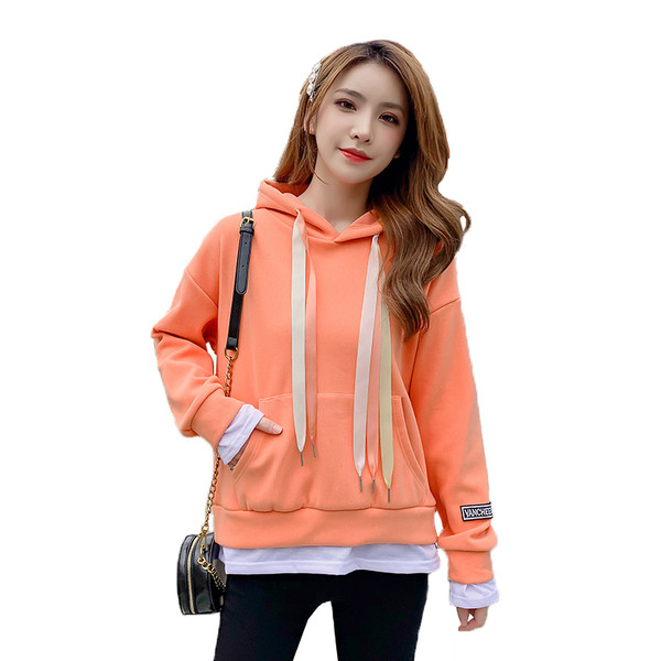 Casual γυναικείο φούτερ με κουκούλα σε μπλε, πορτοκαλί και πράσινο χρώμα