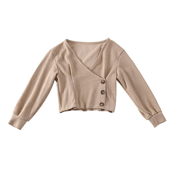 Νέο μοντέλο καθημερινή γυναικεία μπλούζα με κουμπιά και λαιμόκοψη