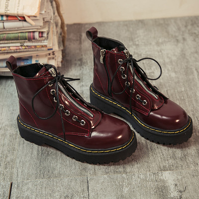 Bordó és fekete fűzős női csizma