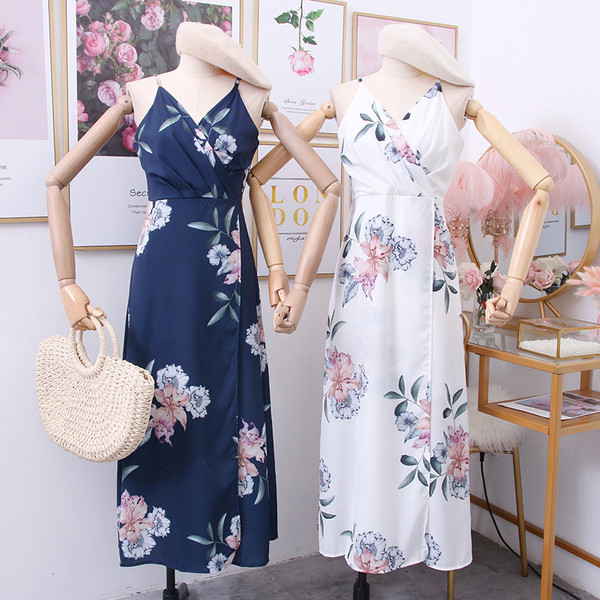 Rochie de dama modern model nou cu motiv floral in albastru si alb