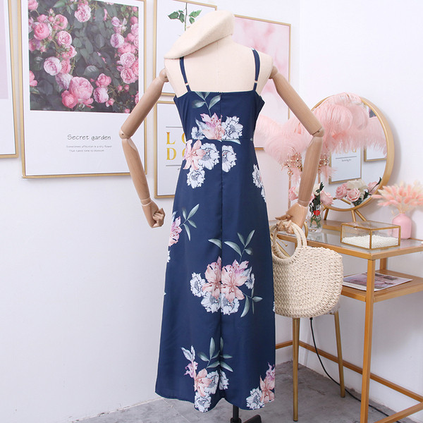 Rochie de dama modern model nou cu motiv floral in albastru si alb