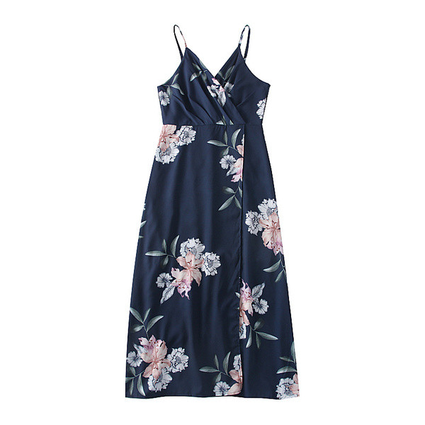 Rochie de dama modern model nou cu motiv floral in albastru si alb