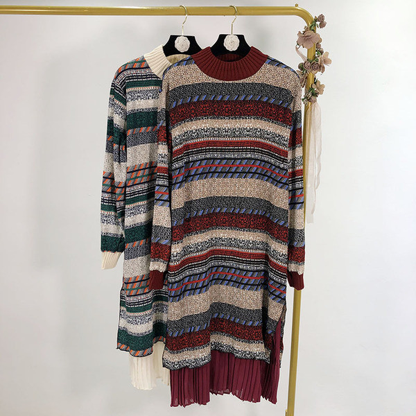 Дълга плетена рокля с шарен десен - две разцветки