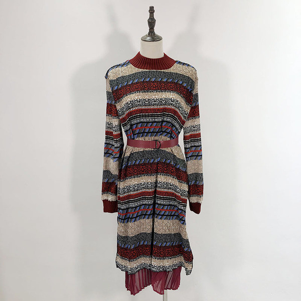 Дълга плетена рокля с шарен десен - две разцветки