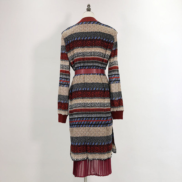 Дълга плетена рокля с шарен десен - две разцветки