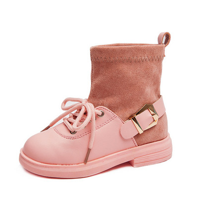 Σύγχρονες παιδικές μπότες για κορίτσια με πόρπη και κορδόνια σε τρία χρώματα