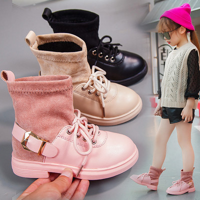 Σύγχρονες παιδικές μπότες για κορίτσια με πόρπη και κορδόνια σε τρία χρώματα