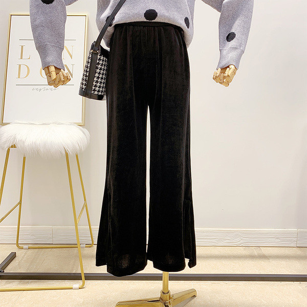 Pantaloni de dama moderni din catifea cu talie inalta