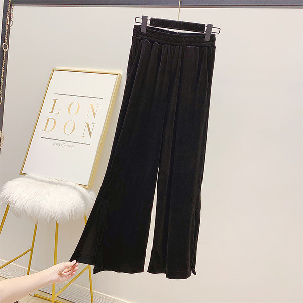 Pantaloni de dama moderni din catifea cu talie inalta