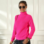 Νέο μοντέλο γυναικείο πουλόβερ με ψηλό γιακά σε ροζ και κίτρινο χρώμα