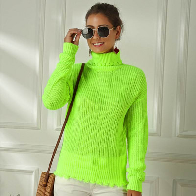 Νέο μοντέλο γυναικείο πουλόβερ με ψηλό γιακά σε ροζ και κίτρινο χρώμα