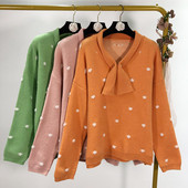 Γυναικέιο πουλόβερ πουά σε πορτοκαλί, ροζ και πράσινο χρώμα