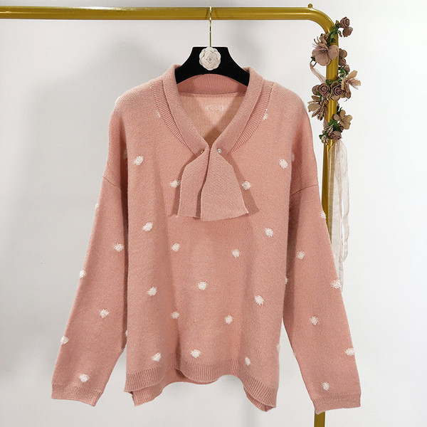 Γυναικέιο πουλόβερ πουά σε πορτοκαλί, ροζ και πράσινο χρώμα