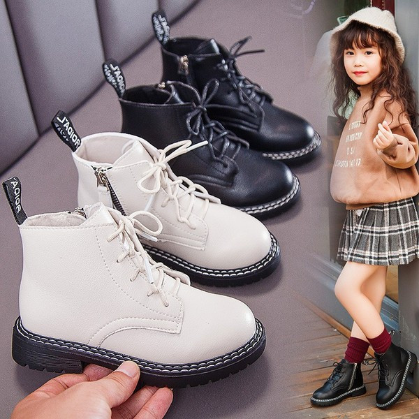 Alkalmi gyerekcsizma lányoknak fűzővel és cipzárral fehér és fekete színben