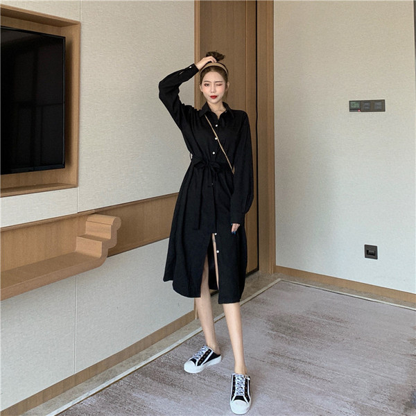 Hosszú ing típusú ruha barna és fekete színben