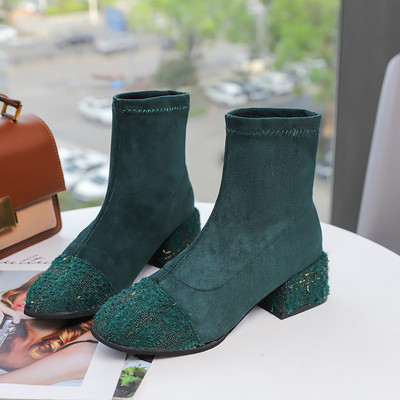 Ghete de dama moderne din piele intoarsa cu efect de toc stralucitor