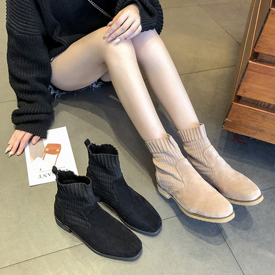 Γυναικείες μπότες σουέτ σε μαύρο και μπεζ χρώμα