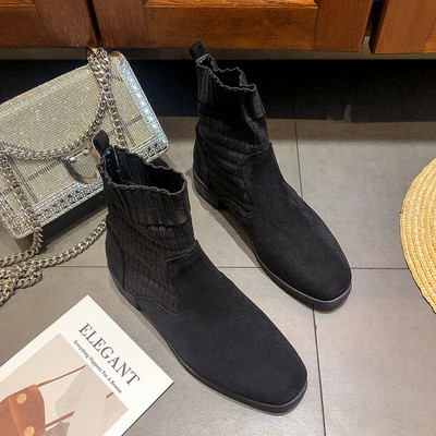 Γυναικείες μπότες σουέτ σε μαύρο και μπεζ χρώμα