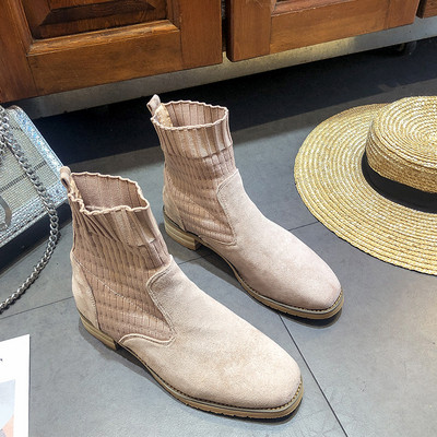 Γυναικείες μπότες σουέτ σε μαύρο και μπεζ χρώμα