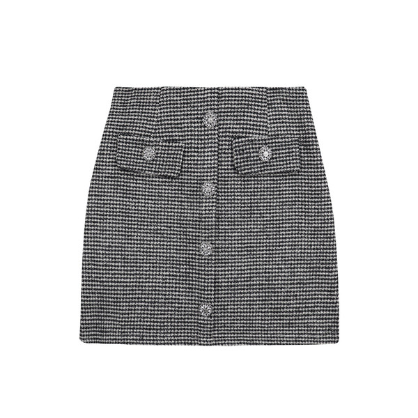 Aktuális női kockás szoknya magas derékkal, fekete színben