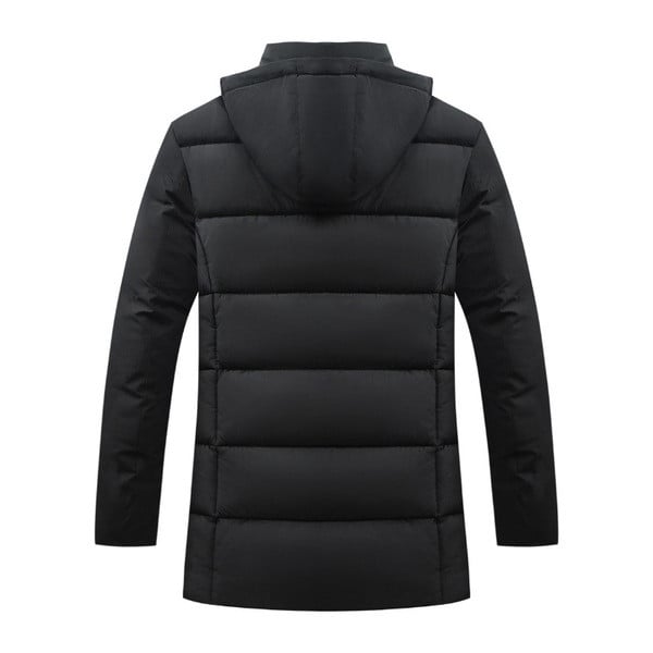 Modern férfi kabát kapucnival és gombokkal fekete és zöld színben