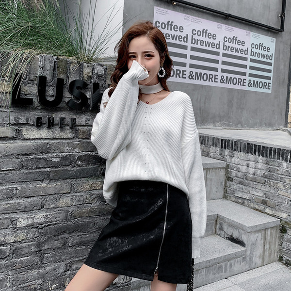 Μοντέρνο γυναικείο πουλόβερ  με μακρύ μανίκι σε πράσινο, ροζ, μπεζ και λευκό χρώμα