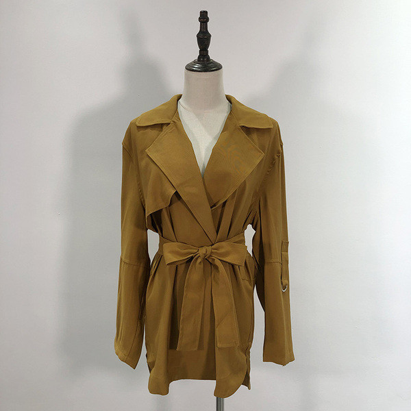 Palton subțire de primăvară-toamnă de culoare maro cu cravate