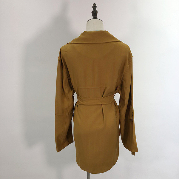 Palton subțire de primăvară-toamnă de culoare maro cu cravate