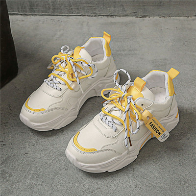 Γυναικεία καθημερινά αθλητικά παπούτσια με κορδόνια σε λευκό, πορτοκαλί και κίτρινο χρώμα