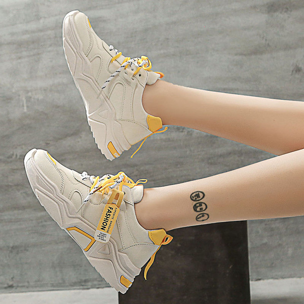 Γυναικεία καθημερινά αθλητικά παπούτσια με κορδόνια σε λευκό, πορτοκαλί και κίτρινο χρώμα