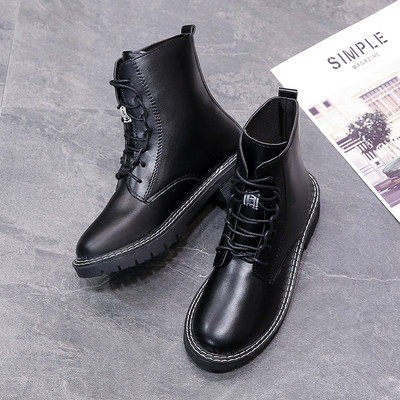 Ghete de dama moderne din piele ecologica cu sireturi de culoare neagra