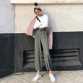 Pantaloni de damă plisați cu legături în talie în mai multe culori