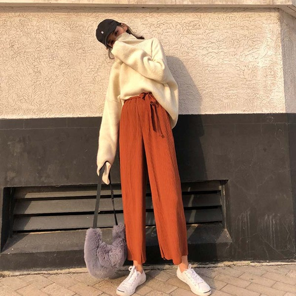 Női redős nadrág derékkötővel több színben