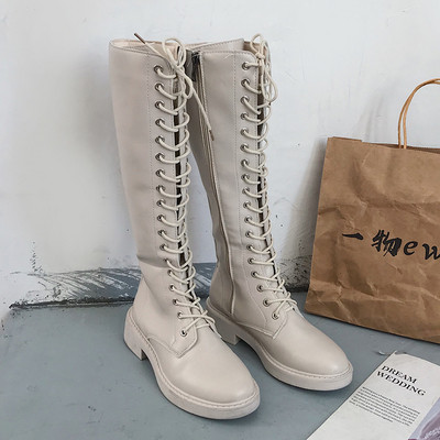 Μοντέρνες γυναικείες μπότες με κορδόνια και παχιά τακούνια σε τρία χρώματα