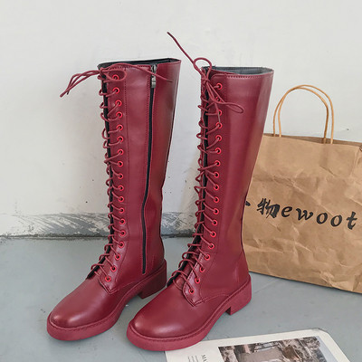 Μοντέρνες γυναικείες μπότες με κορδόνια και παχιά τακούνια σε τρία χρώματα