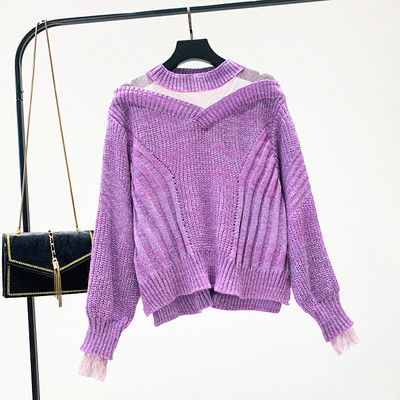 Νέο μοντέλο μοντέρνο γυναικέιο πουλόβερ σε μαύρο και μοβ χρώμα