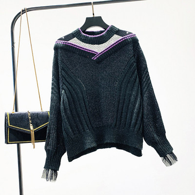 Νέο μοντέλο μοντέρνο γυναικέιο πουλόβερ σε μαύρο και μοβ χρώμα