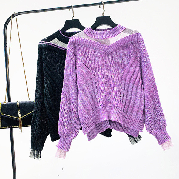 Νέο μοντέλο μοντέρνο γυναικέιο πουλόβερ σε μαύρο και μοβ χρώμα