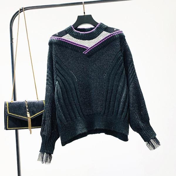 Νέο μοντέλο μοντέρνο γυναικέιο πουλόβερ σε μαύρο και μοβ χρώμα