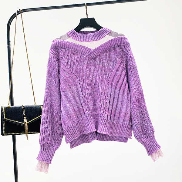 Νέο μοντέλο μοντέρνο γυναικέιο πουλόβερ σε μαύρο και μοβ χρώμα